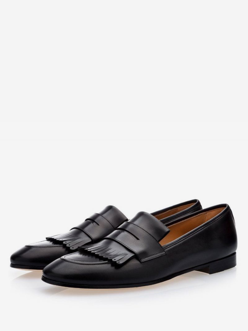 Menns Fringe Penny Loafers Prom Party Bryllupssko - Sort