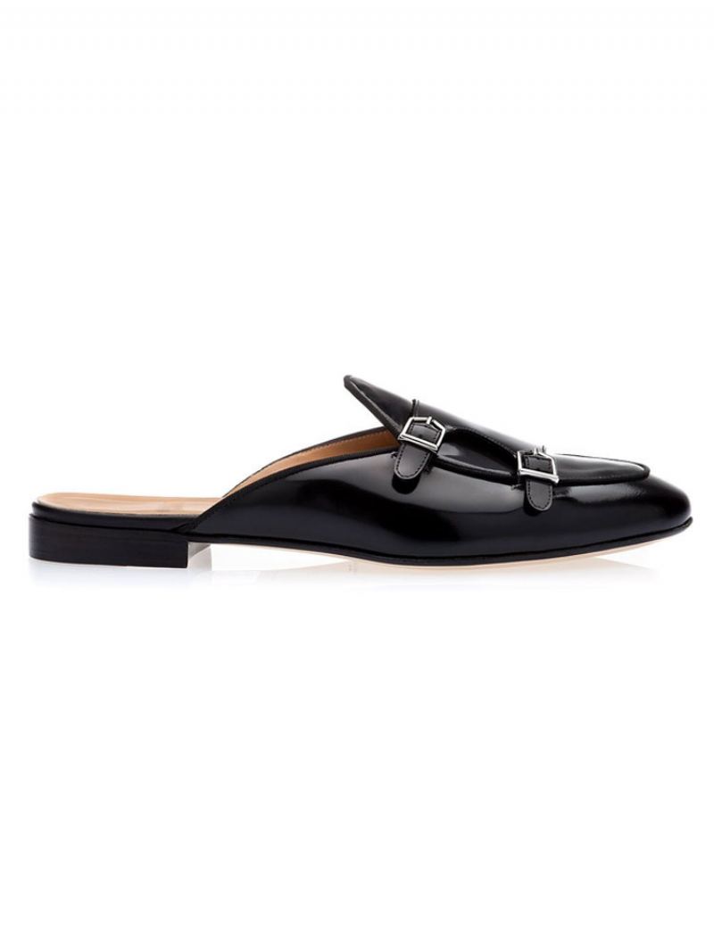 Menns Herre Black Monk Strap Loafer Mules Slip On Prom Dress Sko - Svart