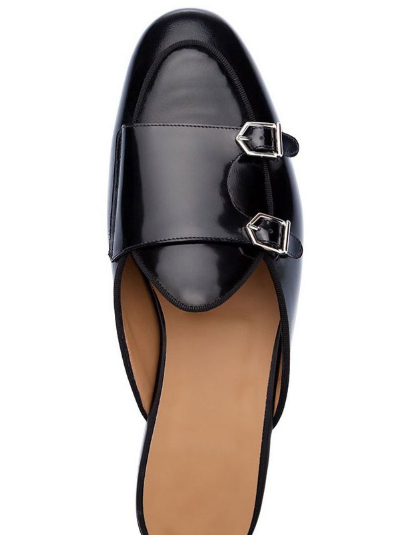 Menns Herre Black Monk Strap Loafer Mules Slip On Prom Dress Sko - Svart