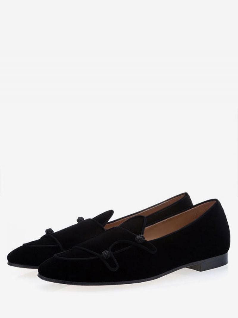 Menns Herre Black Velvet Monk Strap Loafers Rund Toe Prom Party Bryllupssko