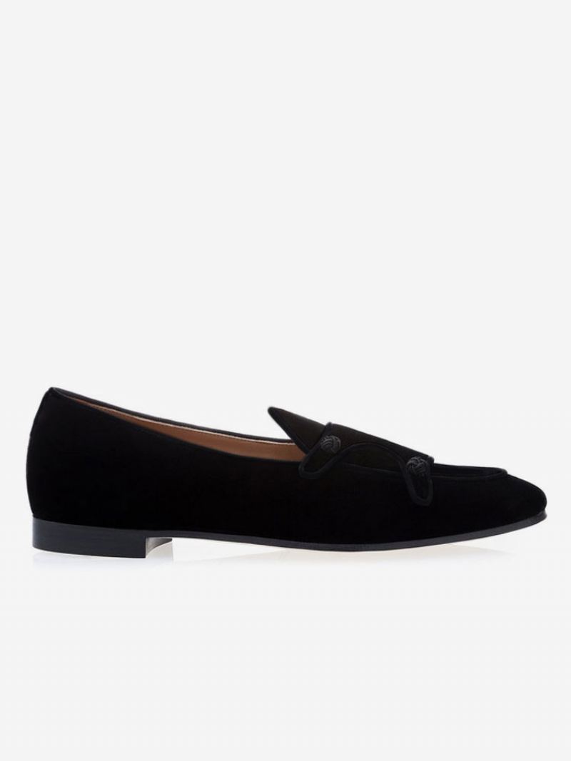 Menns Herre Black Velvet Monk Strap Loafers Rund Toe Prom Party Bryllupssko - Svart