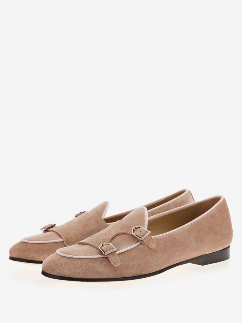 Menns Herre Khaki Semsket Monk Strap Loafers Kjole Prom Bryllup Sko