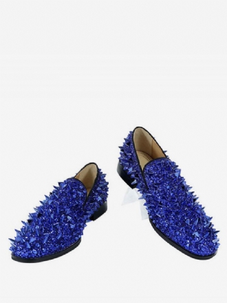 Menns Herre Spike Loafers Sko Glitter Blå Rund Toe Prom Party Bryllup