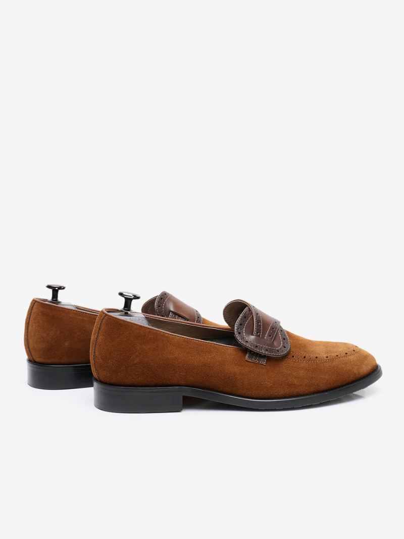 Menns Kuskinn Slip-on Loafer Semsket Prom Bryllupssko - Kaffe Brun