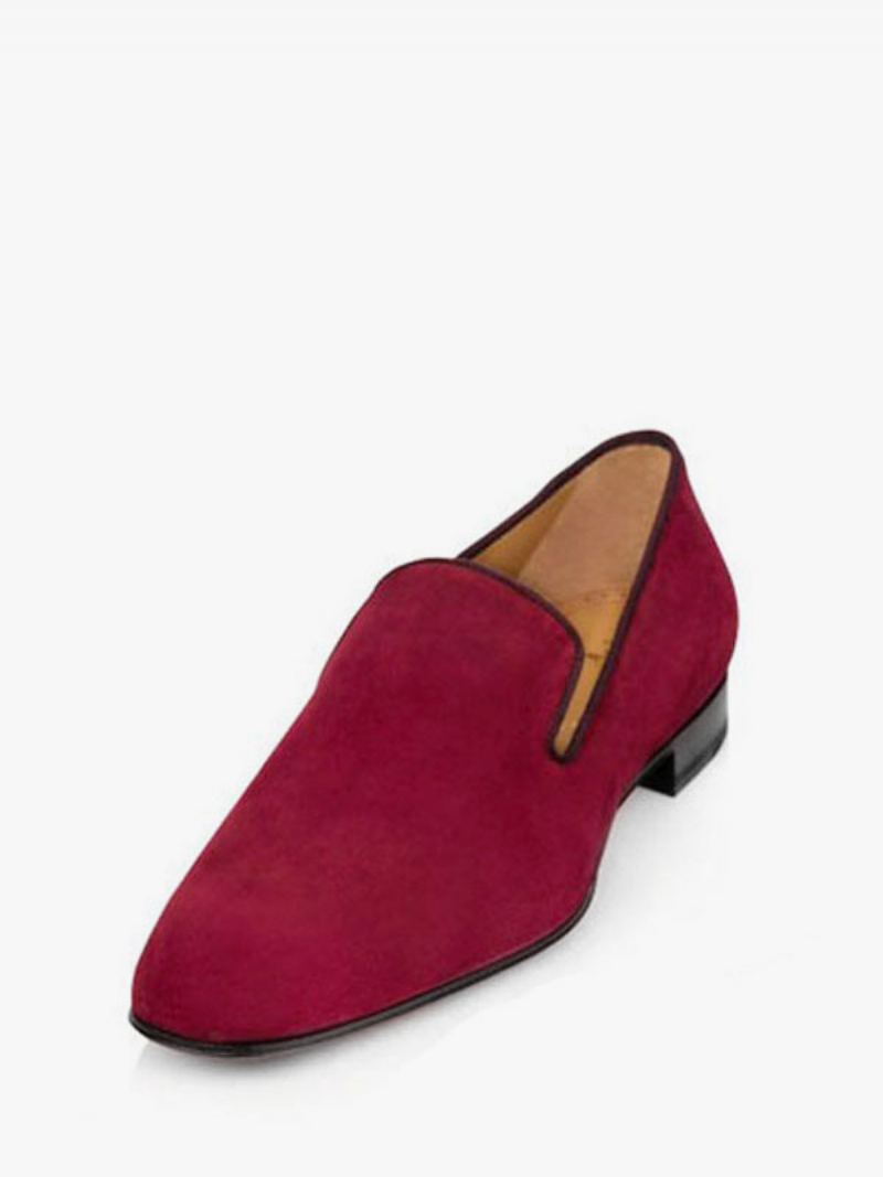 Menns Loafer Prom Party Bryllupssko Slip-on Square Toe Semsket Skinn - Mørk Rød