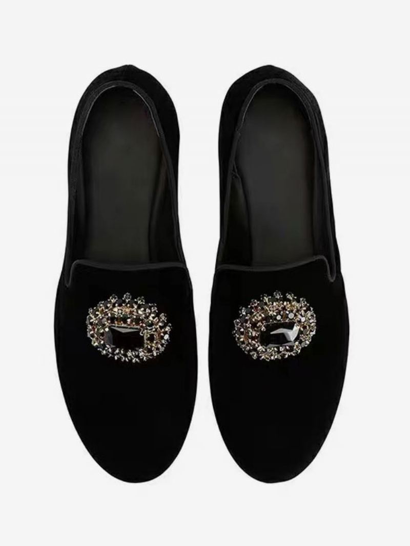 Menns Semsket Loafer For Menn Svart Rhinestone-pyntet Slip On Dress Sko Prom Party Bryllup - Svart