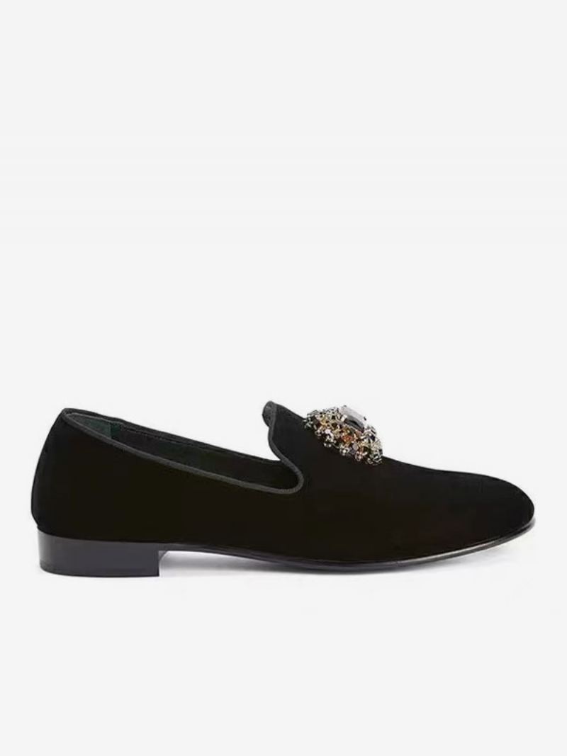 Menns Semsket Loafer For Menn Svart Rhinestone-pyntet Slip On Dress Sko Prom Party Bryllup - Svart