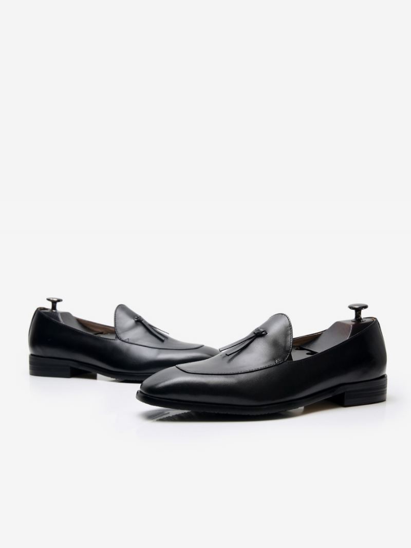 Menns Slip-on Rund Tå Kuskinn Herre Loafer Prom Bryllupssko - Sort