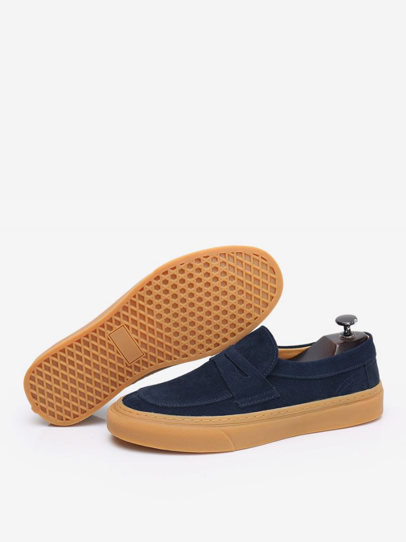 Menns Slip-on Rund Tå Kuskinn Loafer Sko - Mørk Navy