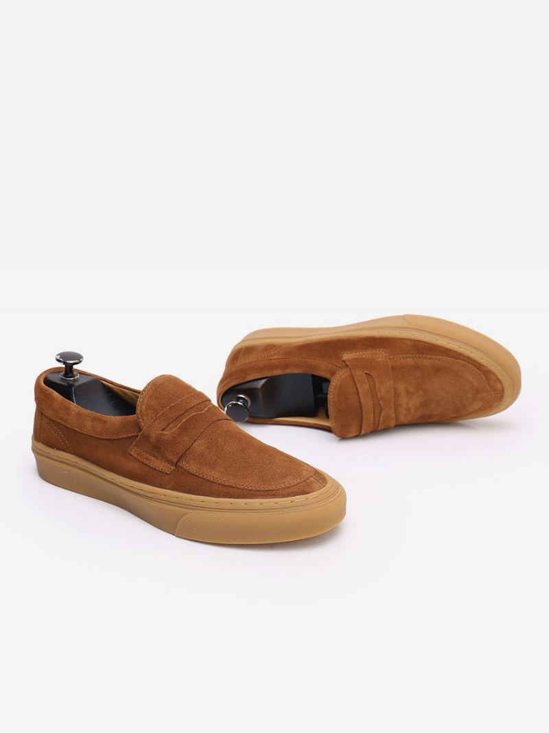 Menns Slip-on Rund Tå Kuskinn Loafer Sko - Kaffebrun