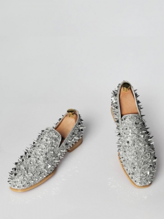 Menns Sølv Spike Loafers For Menn Med Nagler Prom Party Bryllup Sko