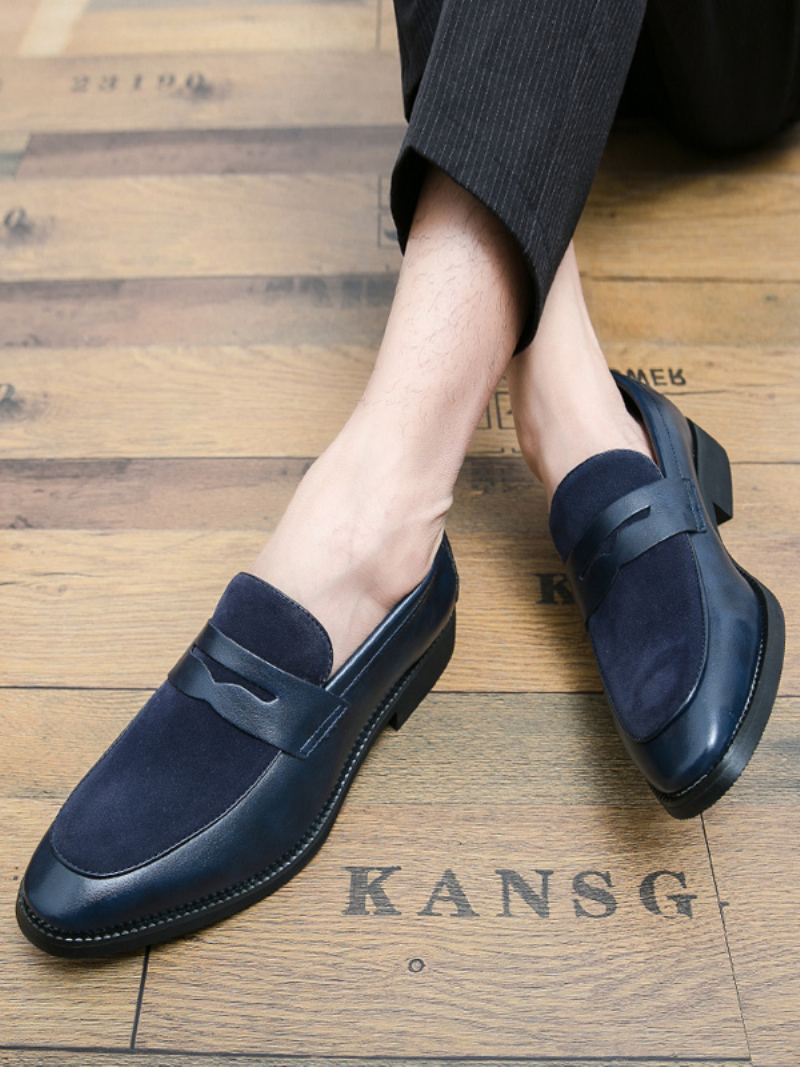 Men's Prom Pu Leather Slip-on Loafer Sko - Blå