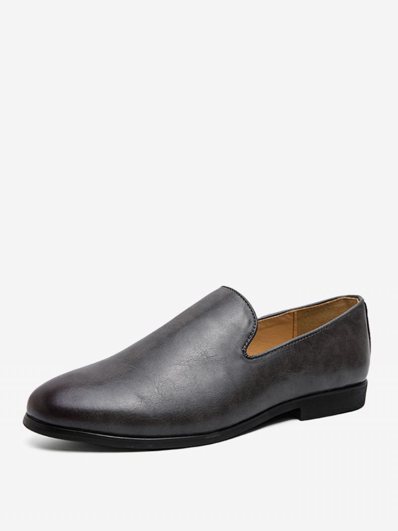 Men's Prom Pu Leather Slip-on Loafer Sko - Grå