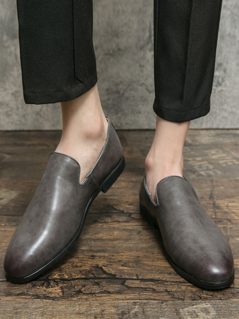 Men's Prom Pu Leather Slip-on Loafer Sko - Grå