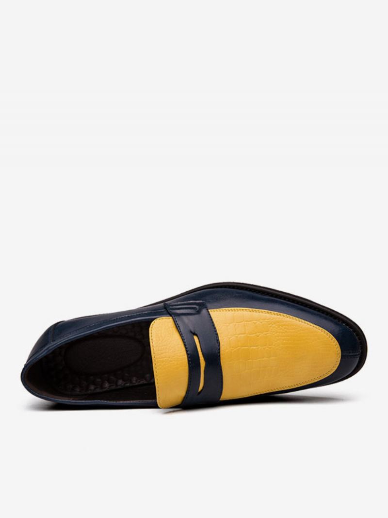 Penny Loafers For Menn Blå Rund Tå Slip-on Dress Groom Sko - Gul