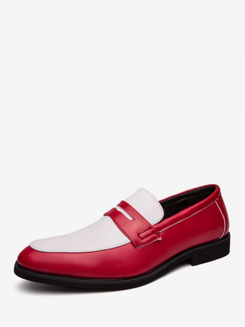 Penny Loafers For Menn Blå Rund Tå Slip-on Dress Groom Sko - Rød