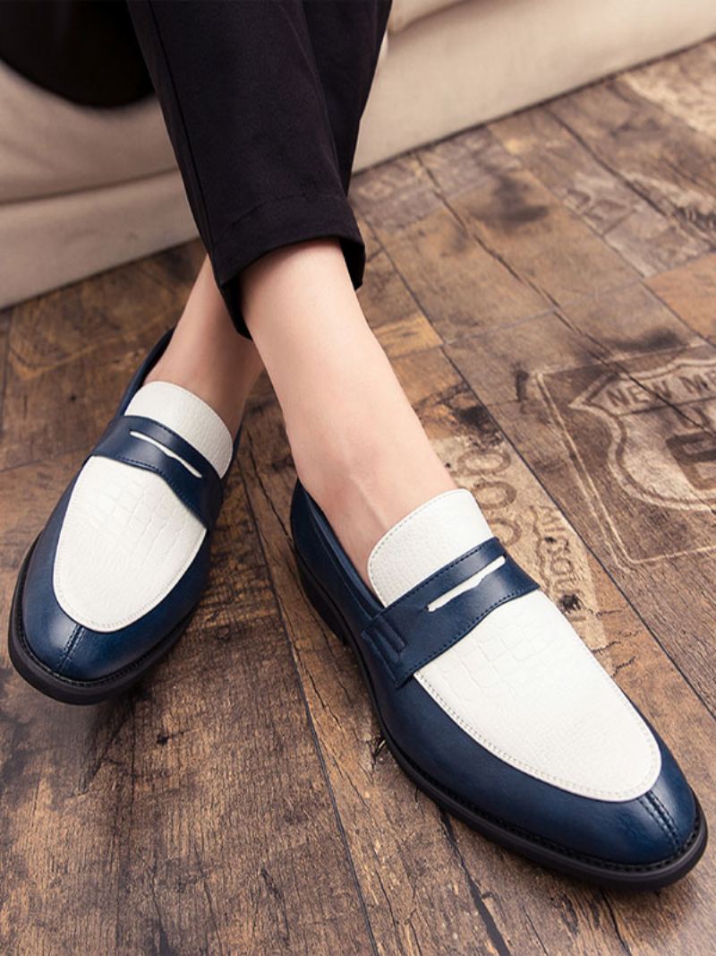 Penny Loafers For Menn Blå Rund Tå Slip-on Dress Groom Sko - Blå