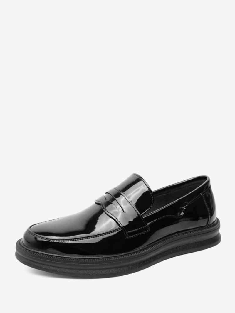 Penny Loafers For Menn Hvit Rund Tå Slip On Dress Sko - Svart