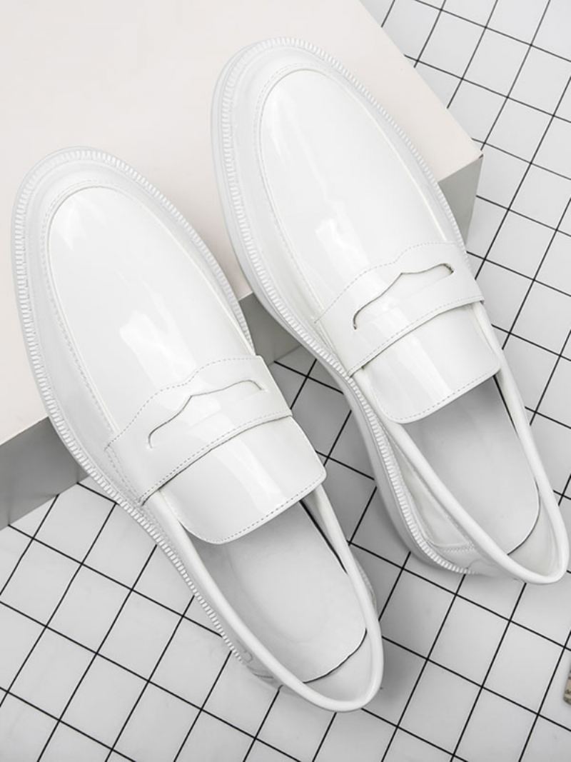 Penny Loafers For Menn Hvit Rund Tå Slip On Dress Sko - Hvit