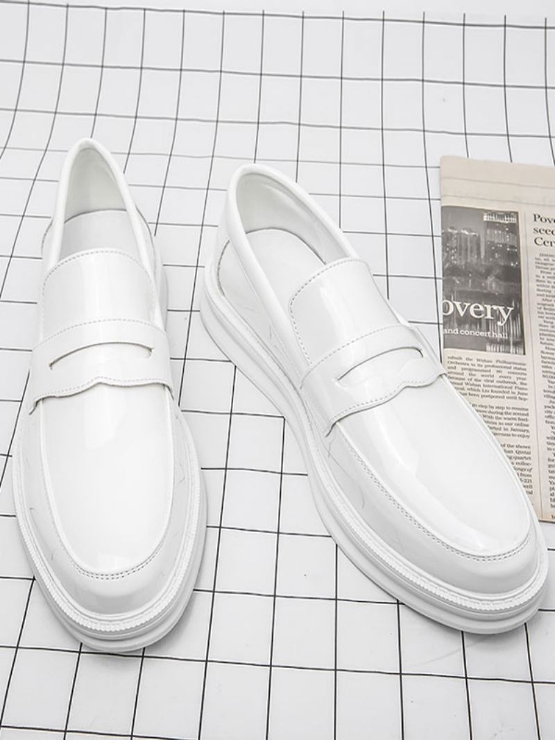 Penny Loafers For Menn Hvit Rund Tå Slip On Dress Sko - Hvit