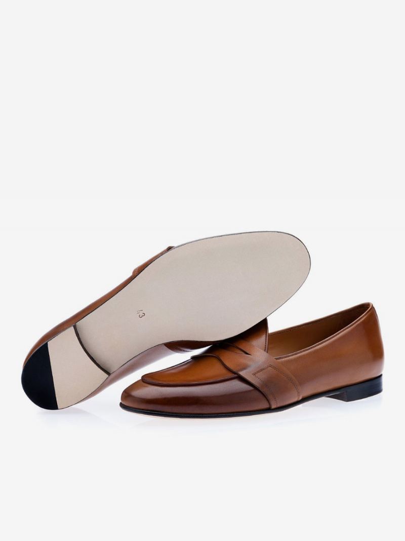 Penny Loafers For Menn Slip-on Rund Toe Dress Groom Sko - Mahogni