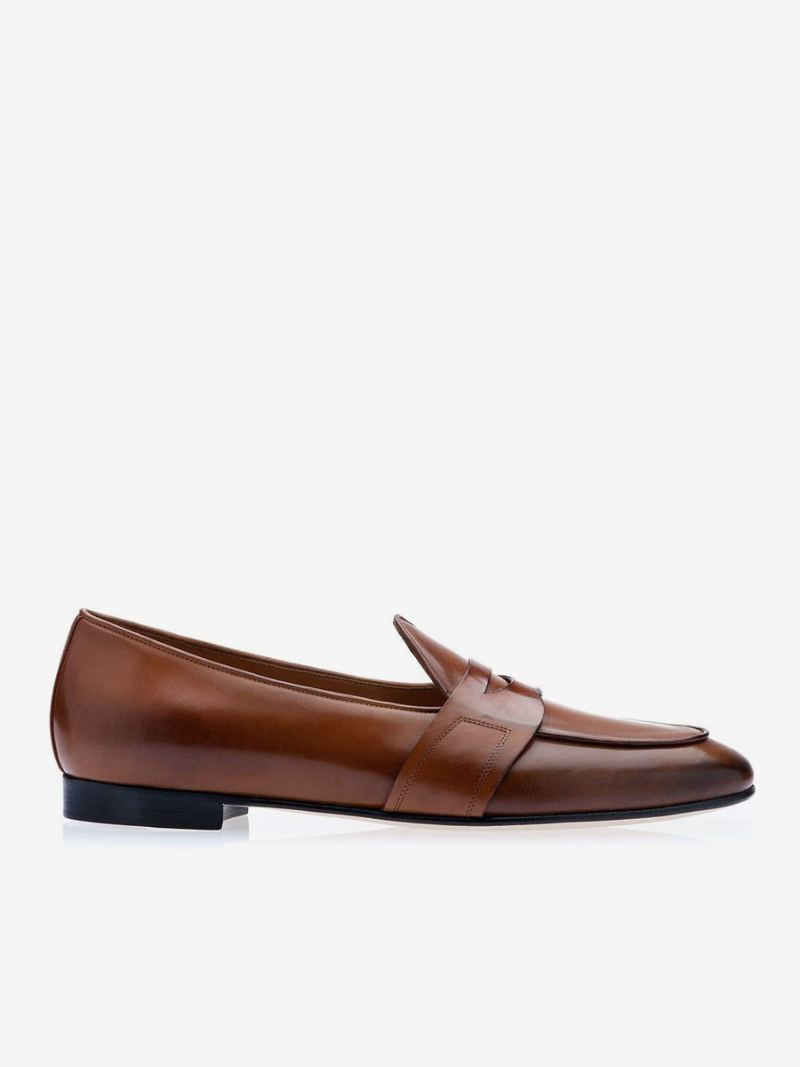 Penny Loafers For Menn Slip-on Rund Toe Dress Groom Sko - Mahogni