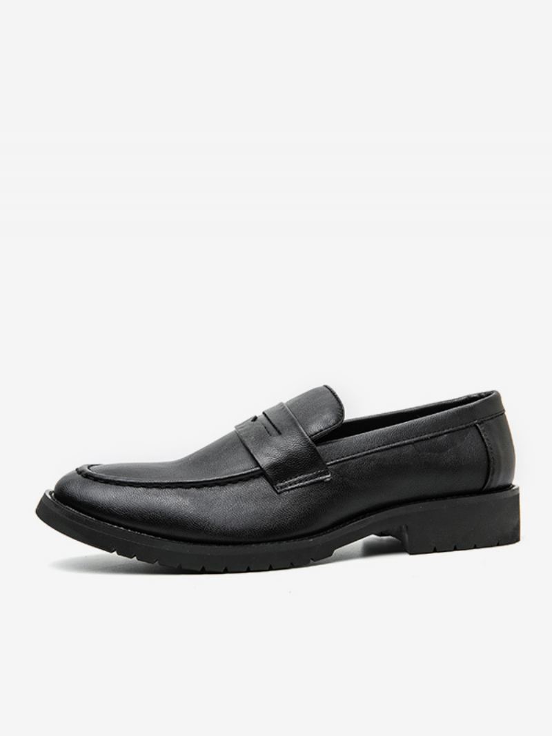 Prom Loafers Slip-on Rund Toe Pu Leather Loafer Sko - Sort