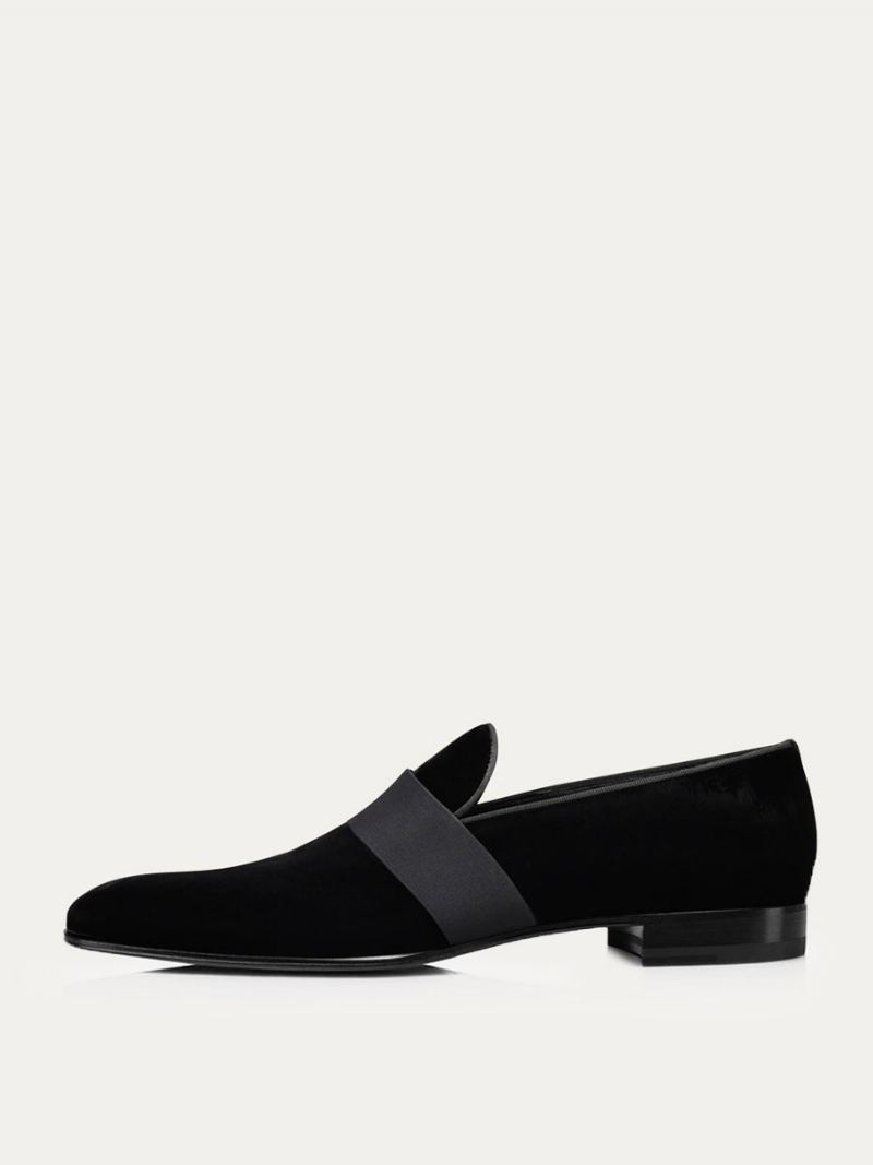 Rund Tå Semsket Skinn For Menn Slip On Grosgrain Stropp Over Vamp Prom Party Bryllup Loafers