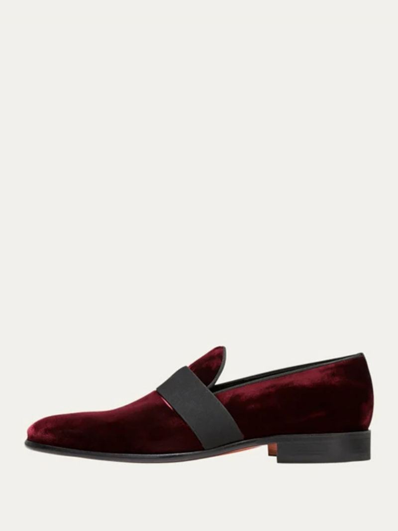 Rund Tå Semsket Skinn For Menn Slip On Grosgrain Stropp Over Vamp Prom Party Bryllup Loafers