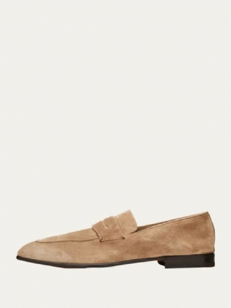 Semsket Skinn For Menn Med Rund Tå Penny Keeper Strap Vamp Slip-on Loafers