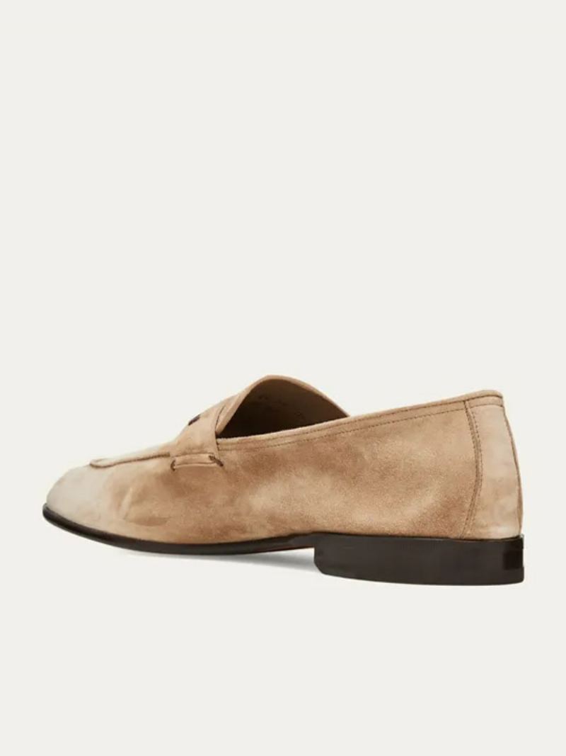 Semsket Skinn For Menn Med Rund Tå Penny Keeper Strap Vamp Slip-on Loafers - Lysebrun