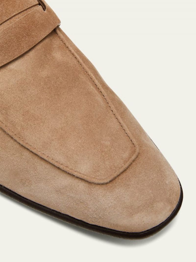 Semsket Skinn For Menn Med Rund Tå Penny Keeper Strap Vamp Slip-on Loafers - Lysebrun