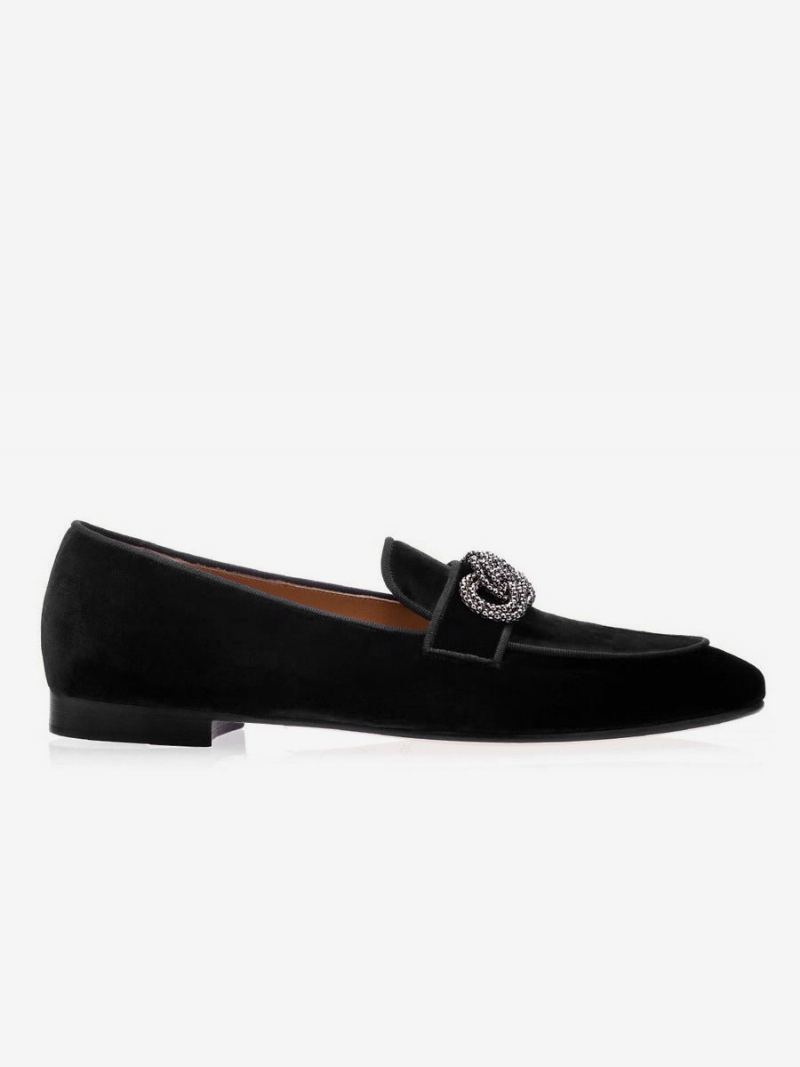 Semsket Skinn Metalldetaljer Herre Loafer Sko Slip-on Prom Bryllupssko - Svart