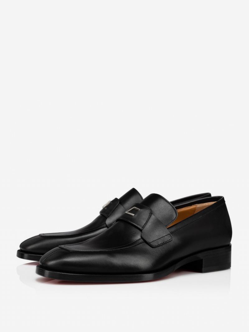 Slip-on Buckle Loafer Sko For Menn Med Firkantete Prom Bryllupssko - Sort