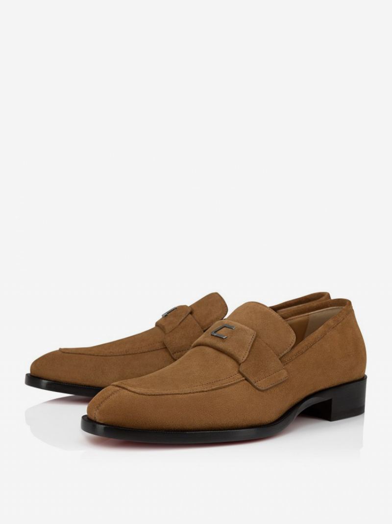 Slip-on-spenne For Menn Kunstverk Loafer Firkantet Tå Semsket Skinn Prom Bryllupssko - Kaffebrun