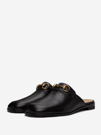 Svarte Mule Loafers Med Bukle Detail Slipper Sko