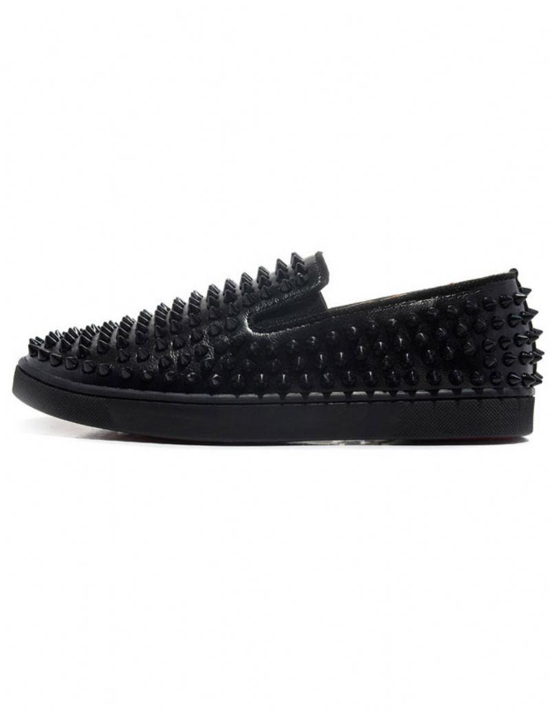 Svarte Spikes Rund Toe Slip On Sneakers For Menn - Svart