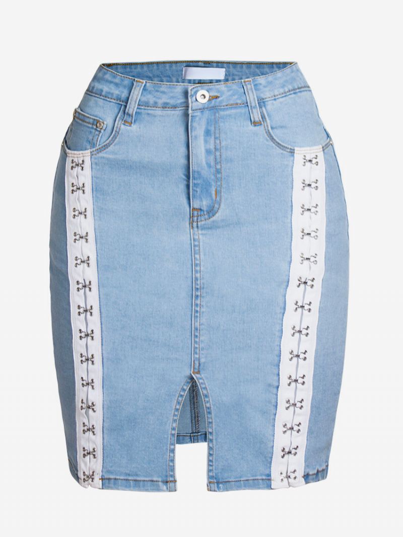 Skjørt Svart Polyester Hevet Midje Chic Cabriolet Fall Short Dameunderdel - Lys Himmelblå