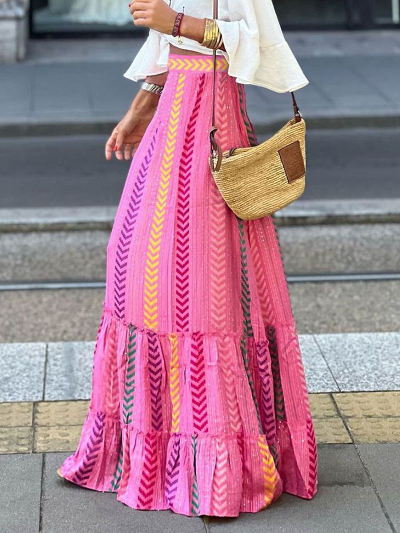 Skriv Ut Helt Skjørt Med Høy Midje. Elegant Dameunderdel - Varm Rosa