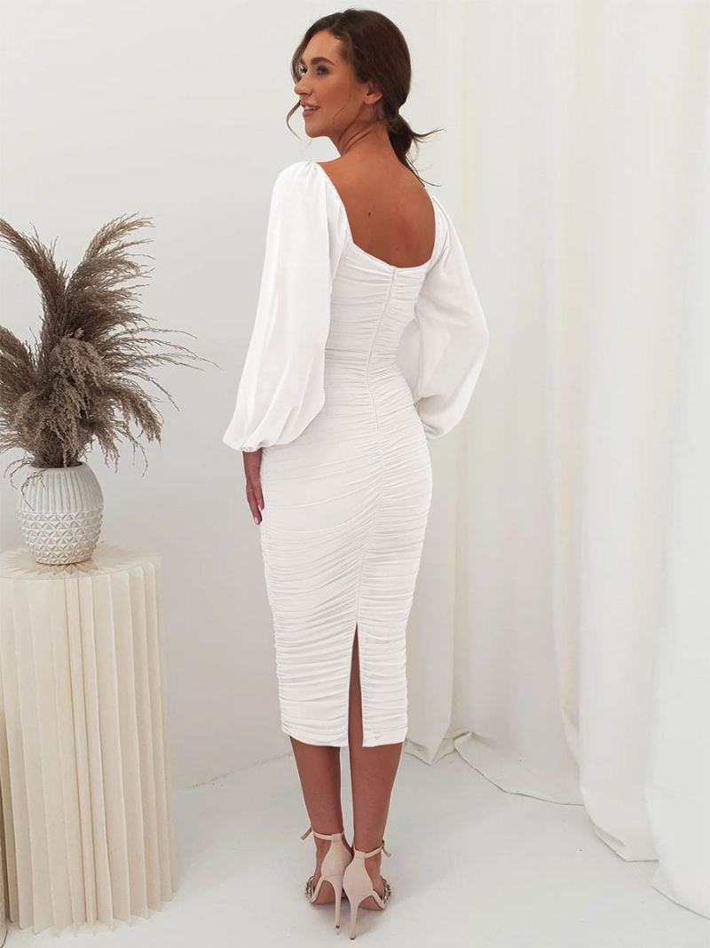 Bodycon-kjoler For Kvinner Med Firkantet Hals Og Lange Ermer Semi-formell Ball Midi-kjole - Beige