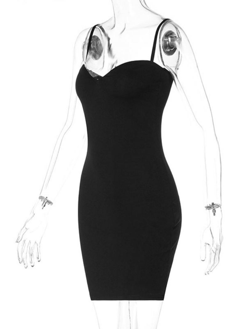 Bursdag Kvinner Svart Bodycon Kjoler Stropper Hals Ryggløs Ermeløs Sommer Casual Pencil Dress - Svart