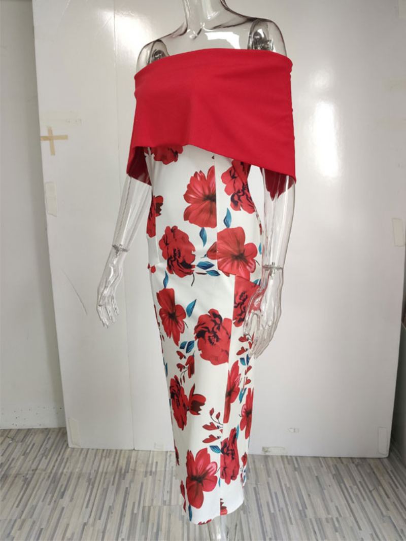 Dame Bodycon-kjole Blomstertrykk Rød Bateau-hals Glidelås Lagdelt Sexy Kortermede Blyantomslagskjoler - Rød