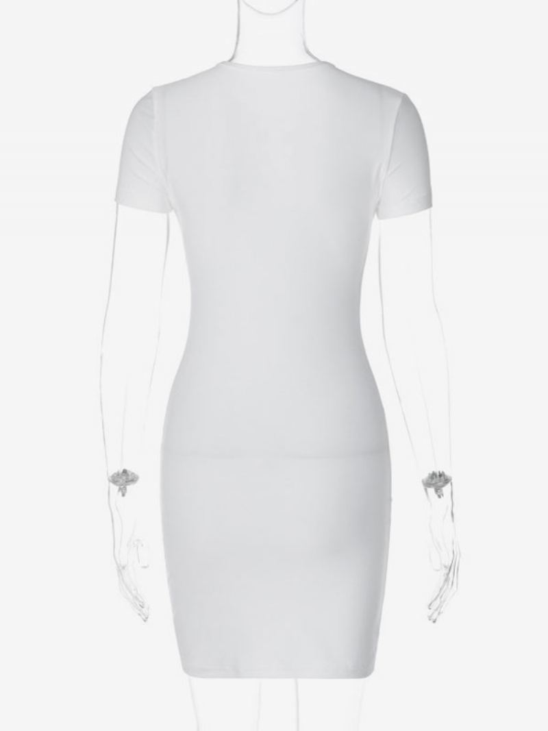 Kvinners Bodycon Kjoler Hvit Jewel Neck Snøring Sexy Kortermet Pencil Dress - Hvit