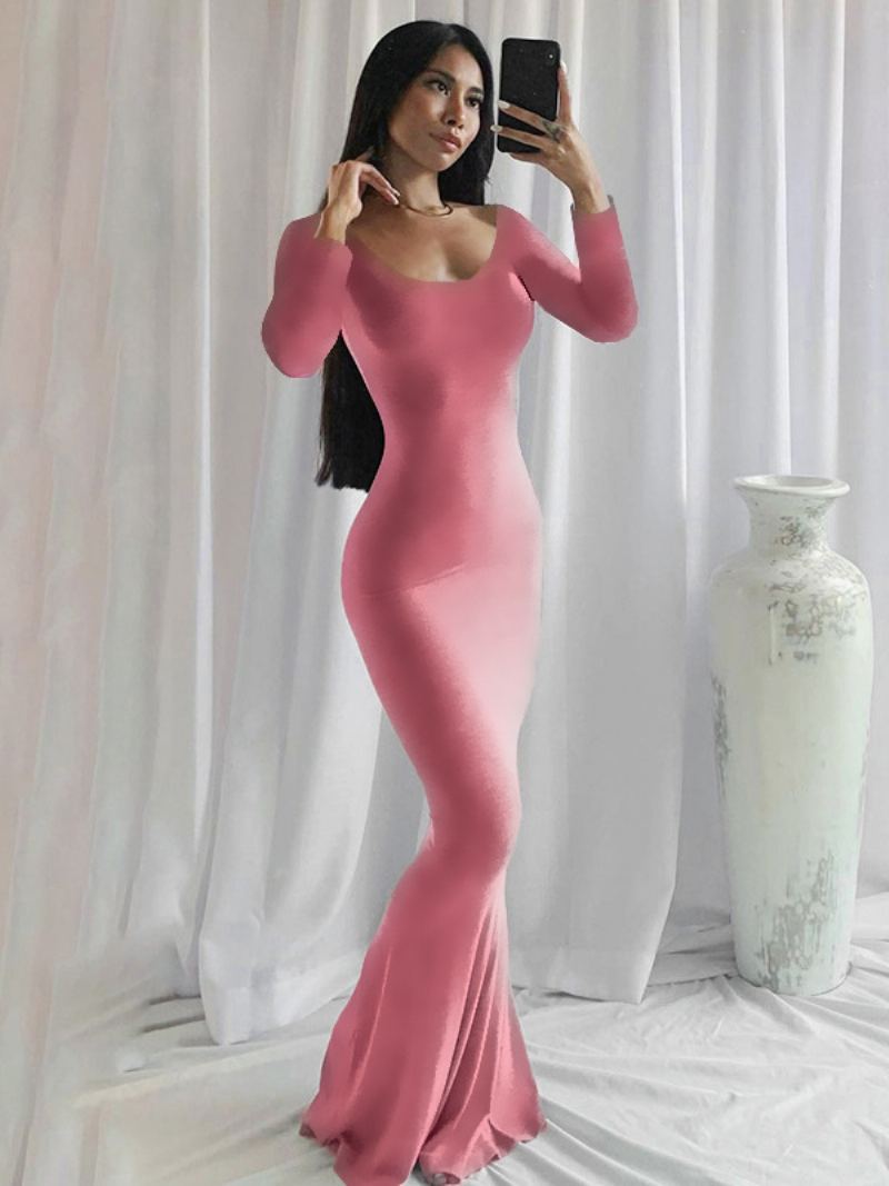 Kvinners Bodycon-kjoler Svart Jewel Neck Uformell Langermet Blyantkjole - Rosa