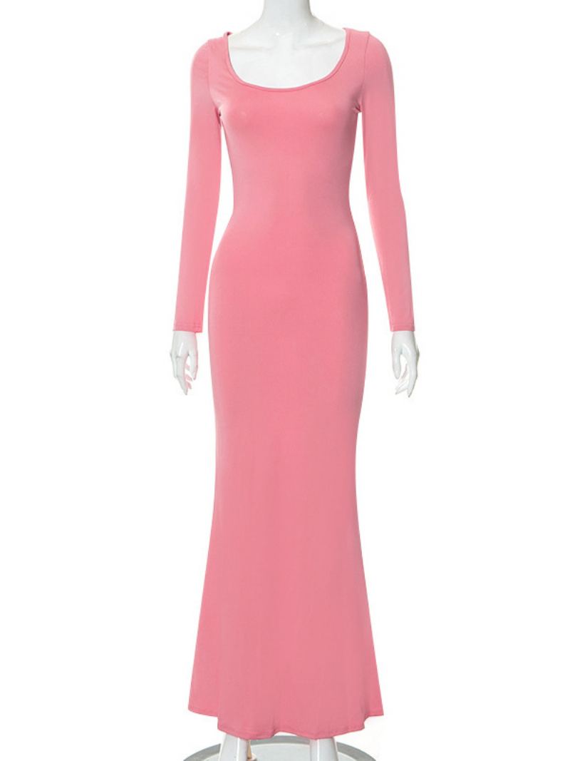 Kvinners Bodycon-kjoler Svart Jewel Neck Uformell Langermet Blyantkjole - Rosa