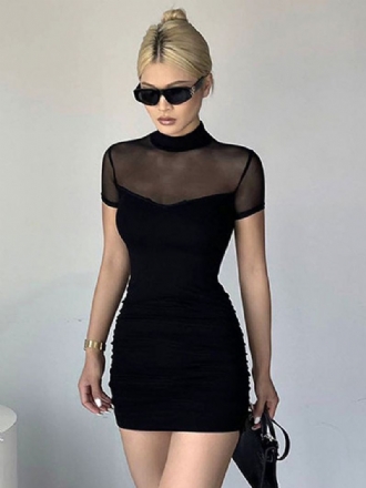 Kvinners Bodycon-kjoler Svart Korte Ermer Sexy Høy Krage Sheer Sheath-kjole