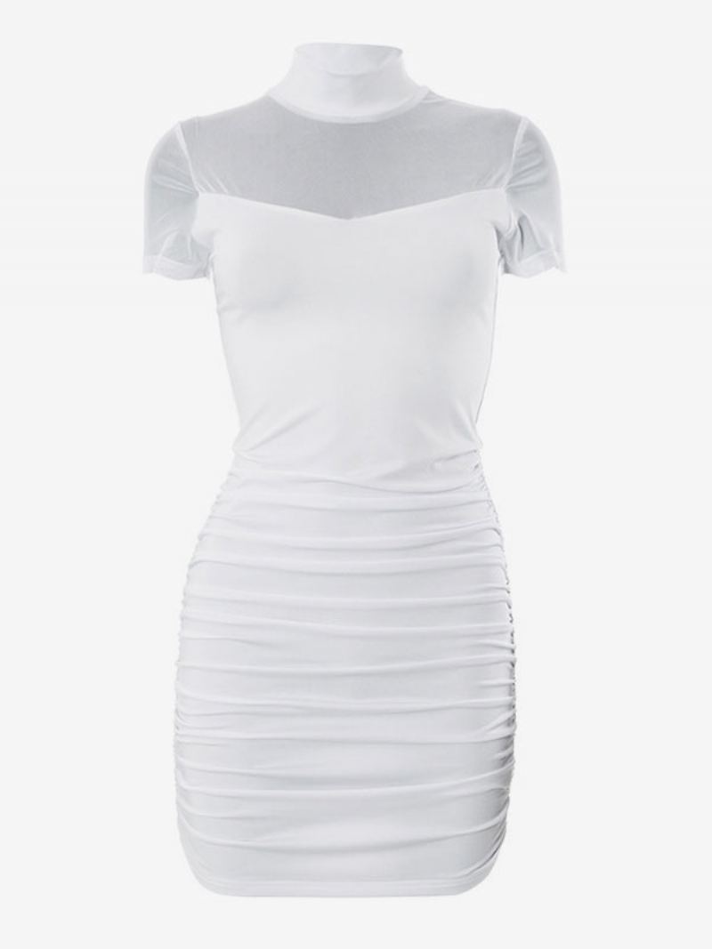 Kvinners Bodycon-kjoler Svart Korte Ermer Sexy Høy Krage Sheer Sheath-kjole - Hvit