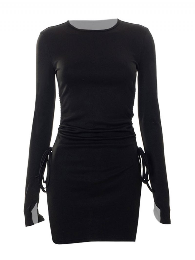 Kvinners Bursdag Bodycon Kjoler Svart Jewel Neck Sexy Langermet Blyantkjole - Svart