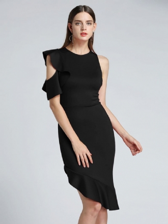 Kvinners Svarte Bodycon-kjoler Asymmetrisk Ruffles Elegant Kort Blyantkjole