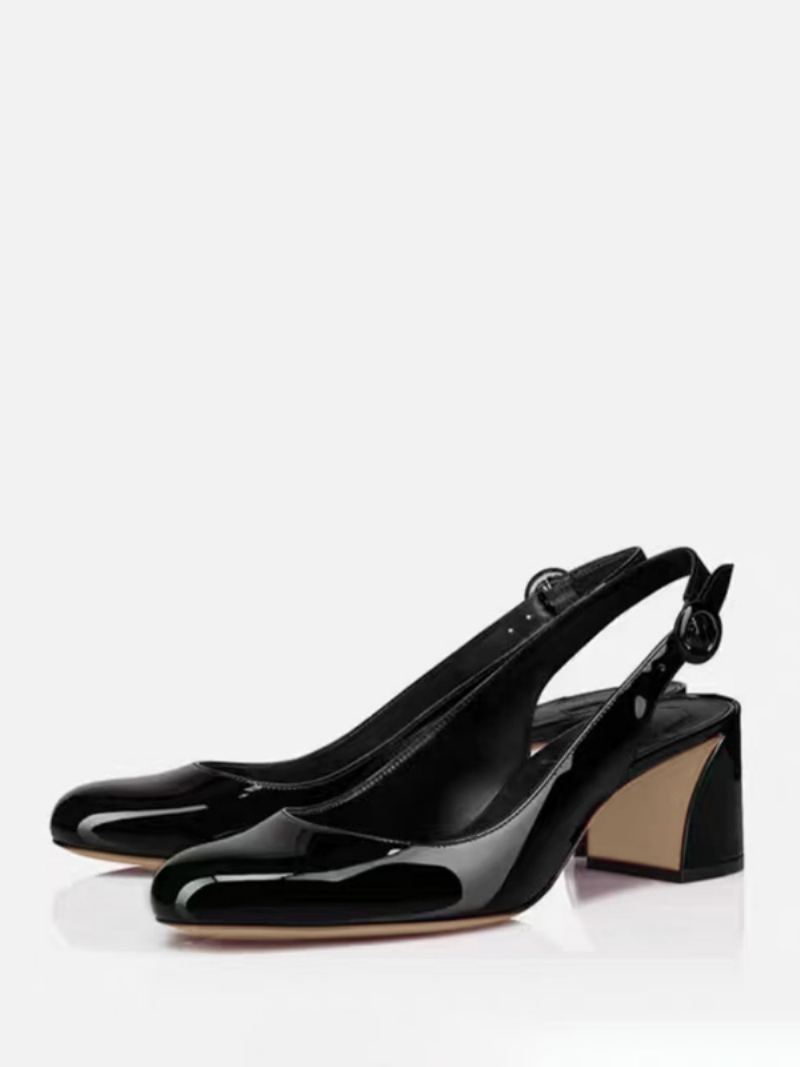 Black Block Heel Pumps Dame Square Toe Slingback